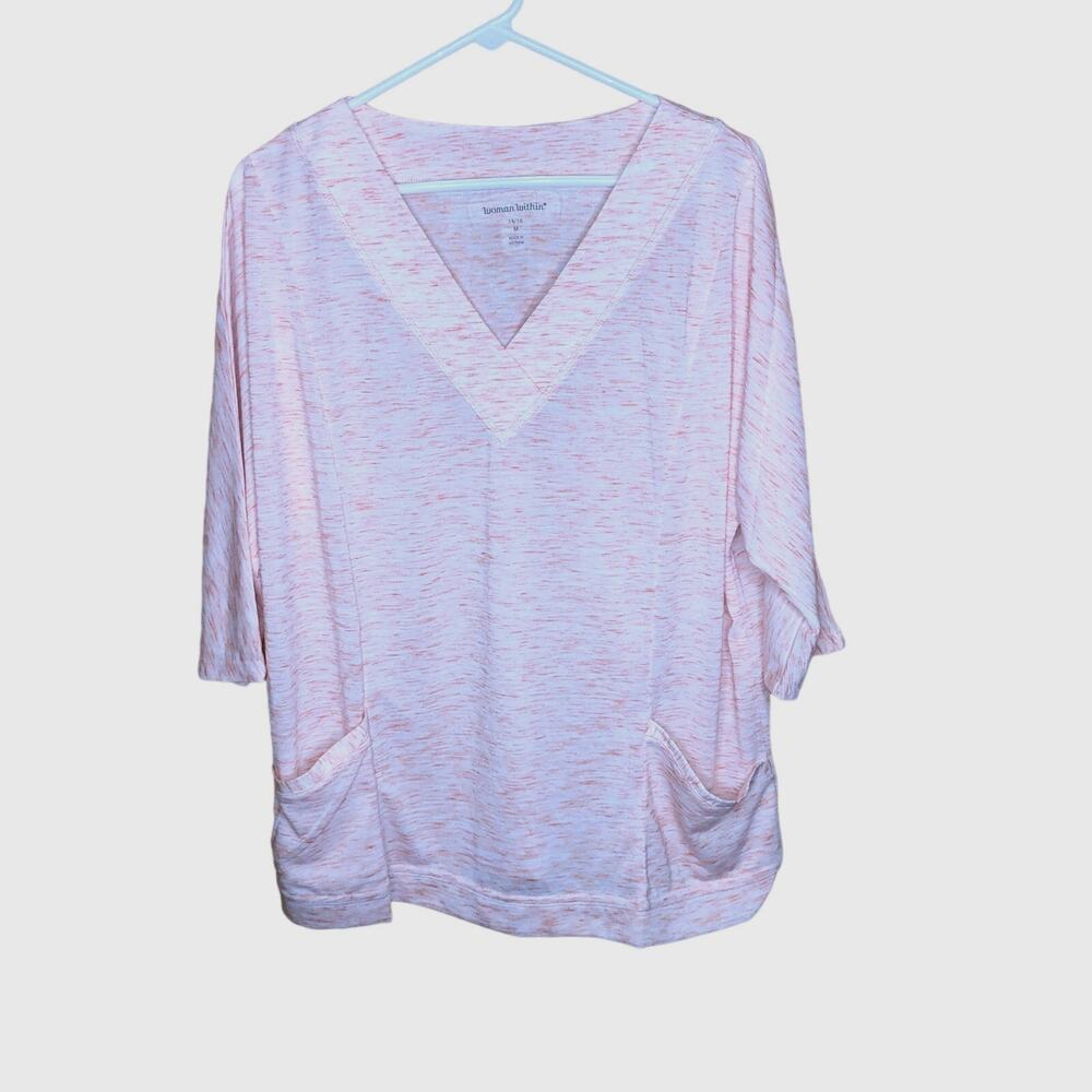 Woman Within Shirt Peach V-neck 3/4 Sleeve Space Dye Pocket 14/16